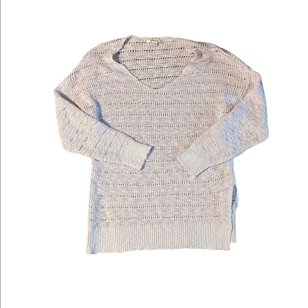 American Eagle Women's Open Stitch Knit Sweater Size M Pink V Neck Crochet
